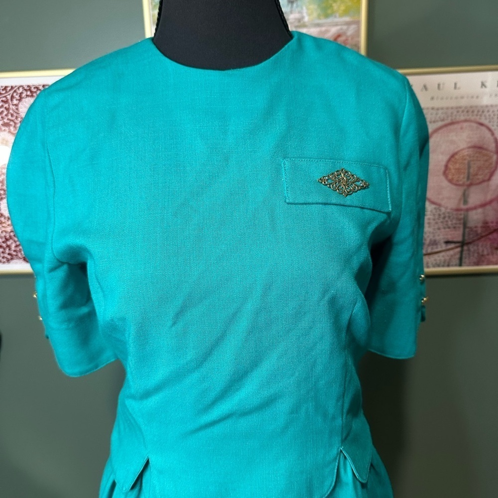 Leslie Fay Vintage Teal Dress Size 4 😻 - Picture 2 of 7